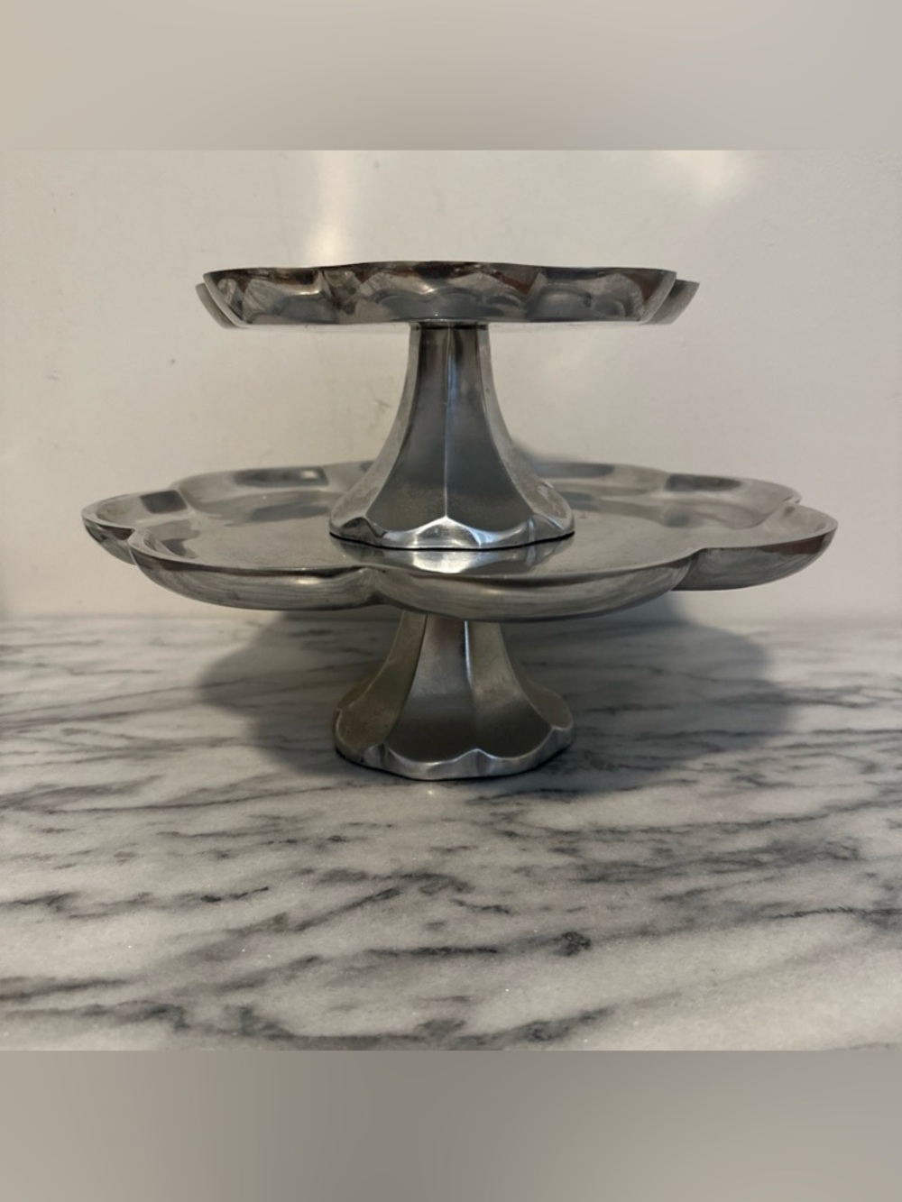 Two-Tier Metal Dessert Stand - Silver Finish set of two